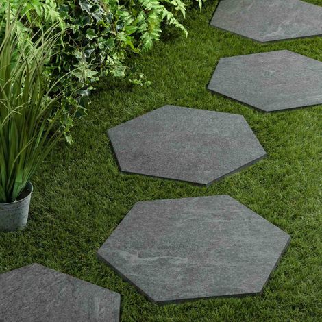 Pas japonais Hexagone Grès cérame effet Pierre Grise 60x52/60x2 cm (à l'unité) - RO'MA NATURE