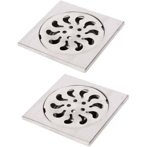 2pcs Siphon de Sol Acier Inoxydable, XU, Grille de Douche Carrée Filtre de Douche Drain de Douche Attrape Cheveux pour Salle de Bain, 90x90x30mm - (1/4)