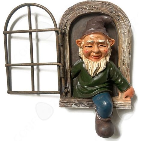 1 figurine nain jardin résine, 14,5x15x8 cm, décoration extérieure féerique pour pelouse et allée