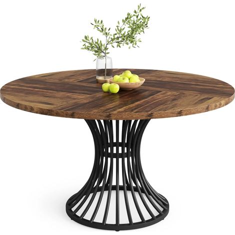 Table ronde 120 cm – Fermier – Industriel – 4-6 pers – Brun foncé (1/5)