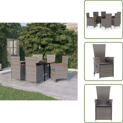 The Living Store 7-tlg. Garten-Essgruppe mit Auflagen Grau - Terrassensitzgruppe (1/5)