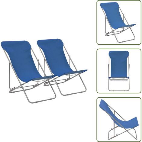 Chaises de plage pliables lot de 2 Acier et tissu oxford Bleu - Chaise De Plage - Chaise Pliante - Mobilier De Jardin - Fauteuil De Jardin - Chaise Lounge (1/5)