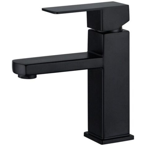 Robinet de peinture noire robinet d'eau chaude et froide carré monotrou salle de bain en acier inoxydable robinet (1/5)