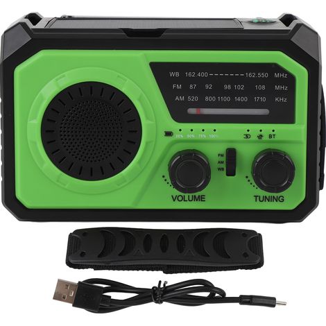 Ortviai Radio d'urgence solaire et manivelle avec batterie 16000 mAh, lampe LED, SOS, boussole et charge USB-C (1/5)