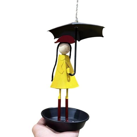 Mangeoire à oiseaux à suspendre en forme de colibri - Décoration de jardin - Plateau en fer avec motif parapluie pour fille - Résistant aux intempéries - Facile à accrocher - Jaune - Pour les (1/5)