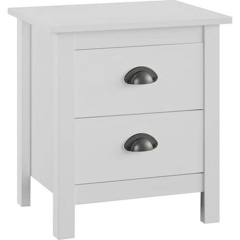 Table de chevet 2 tiroirs pin massif blanc Berti (1/4)