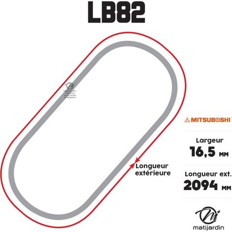 Courroie tondeuse Mitsuboshi LB82 trapézoïdale  16,5 x 2094 mm (1/4)