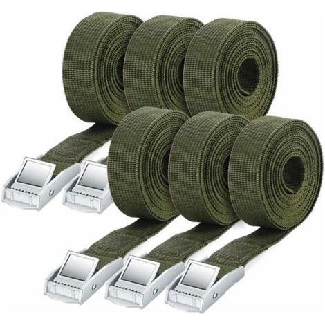 Sangle d'arrimage de 2,5 cm x 2,5 m, lot de 6, idéale pour sécuriser bagages ou équipement de camping, capacité de traction 250 kg (1/4)
