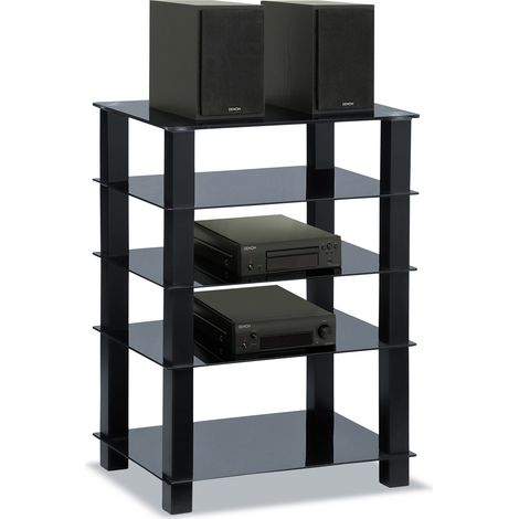 Centurion Supports TRINITY Gloss Black 5 Shelf with Black Legs Flat Screen TV Rack Glass Stand (1/5)