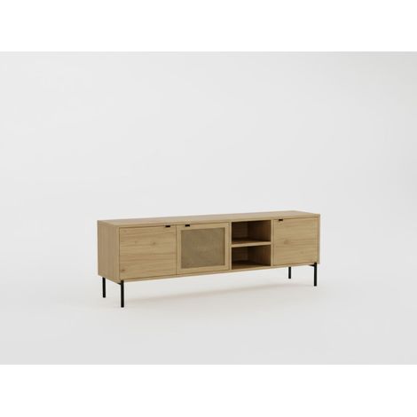 Meuble TV INTI - Chêne - 3 portes, 2 niches - 164 x 35 x 50 cm (1/4)