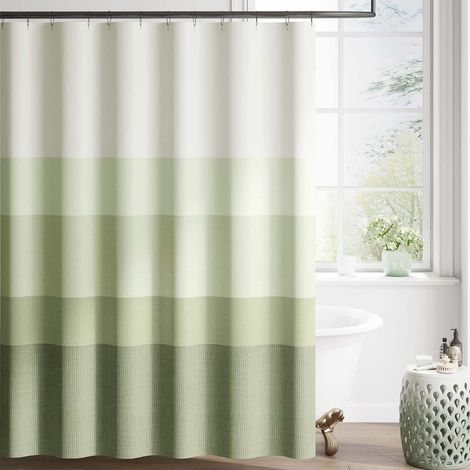 Verlauf-Duschvorhang – 180×180 cm – waschbarer Stoff – modernes buntes Streifendesign – wasserabweisendes Polyester (grün) (1/5)