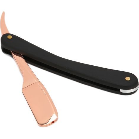 Rasoir droit vintage portable pour homme, manche ergonomique finition mate avec lame durable en or rose. (1/5)