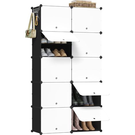 WOLTU Zapatero modular de 10 compartimentos, móvil, para 40 pares, ahorra espacio, blanco y negro (1/5)