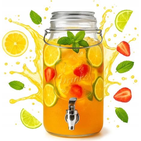 BARATTOLO con rubinetto 4L in vetro per limonata, succo, acqua, distributore d'acqua, bottiglie (1/5)