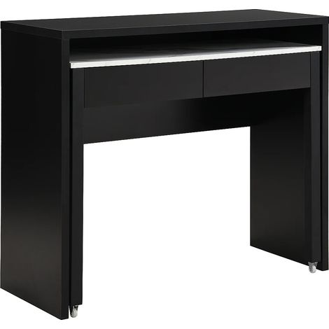 Vente-Unique – Bureau console extensible 100x40cm avec 2 tiroirs – Noir effet marbre – Panneau de particule mélaminé – Charge 75kg (1/5)