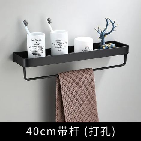 Étagère de salle de bain (40 cm avec barre) Étagère de douche en aluminium noir, étagère d'angle murale en aluminium noir, support de rangement pour cuisine (1/5)
