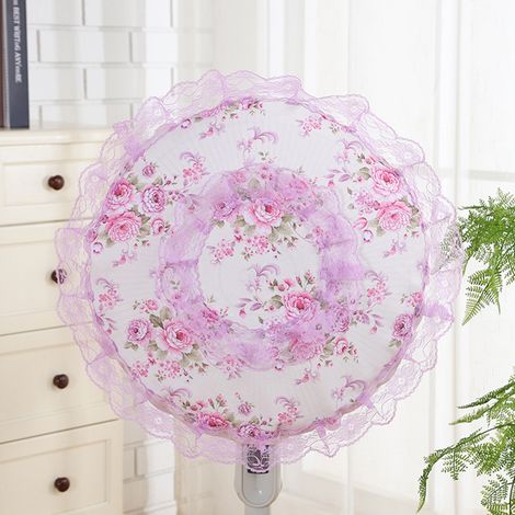Housse anti-poussière pour ventilateur de bureau, motif dentelle champêtre (trois fleurs violettes, 48 cm x 48 cm, taille unique) (1/5)