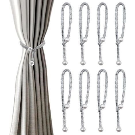 8 Pièces Embrasse pour Rideaux Embrases pour Voilages Grandes Perles Gris Attache Rideau Pratiques Et Décoratives en Corde Embrasses de Rideaux Boucle Décoration pour Maison, Bureau, Hôtel (1/3)