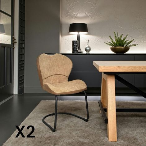 Chaise pied luge bi-matière en tissu taupe (lot de 2) LIGURIE