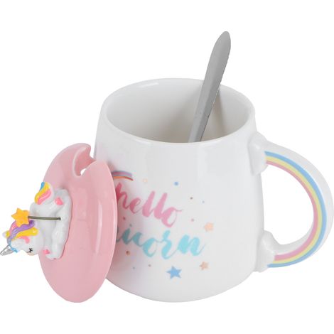 Mug à café en céramique mignonne avec cuillère et couvercle, accessoire de boisson design - Modèle 3 (1/5)