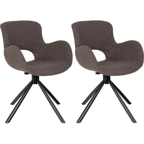 HERMOS - Lot de 2 Fauteuils de Table Tissu Bouclé Taupe Pied Pivotant Métal Noir (1/5)