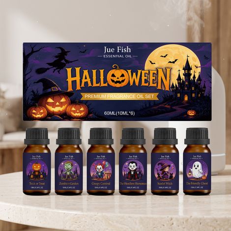 Halloween-Aromatherapie-Set mit ätherischen Ölen: Frischer und langanhaltender Duft für Innen- und Außenluft, zur Schaffung einer Halloween-Atmosphäre (60 ml x 10 ml x 6) -- DTEKGAZ (1/5)