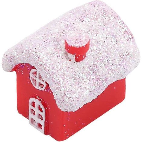 Décorations miniatures de Noël : maison enneigée rouge en résine, lot de 32 figurines. (1/5)