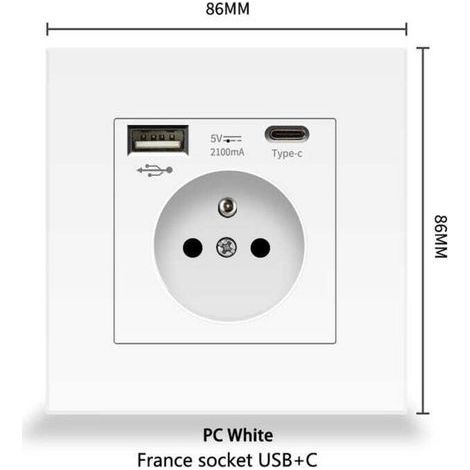 Lot de 4 prises murales avec USB et Type C, alimentation PC, 2,1A, courant 16A, 250V, 86 mm, blanc