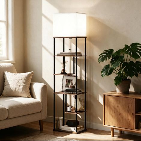 Lámpara de pie con estantes 40x29x171 cm beige y negro, regulador y mando - CHICFURN (1/5)