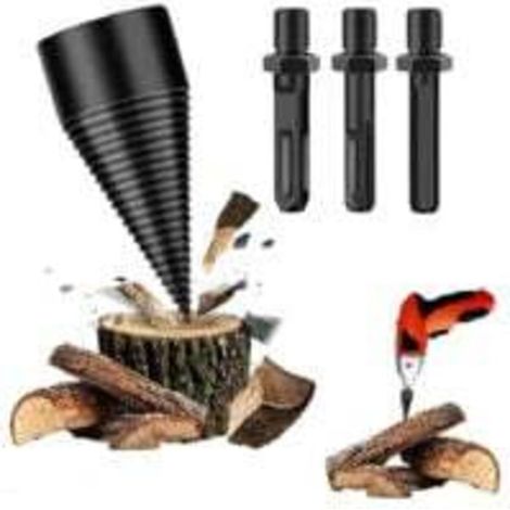42mm Foret de Fendage de Bois, 4PCS Fendre Buches Bois Set avec 3 Poignées de Forage, Fendeuse de Bches pour Machine à Bois de Chauffage, Perceuse Vis Cne Fendeuse de Bches Facile à Fendre (1/4)