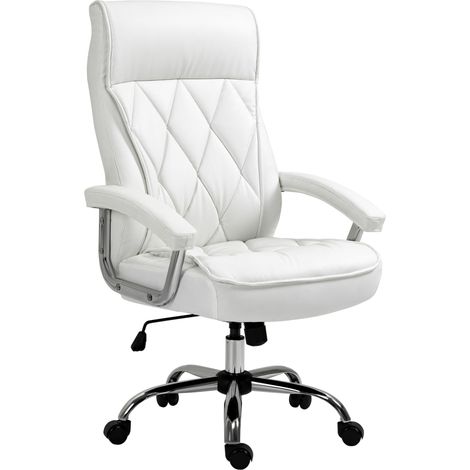 Fauteuil de bureau en similicuir blanc, siège ergonomique réglable en hauteur avec fonction bascule (1/5)