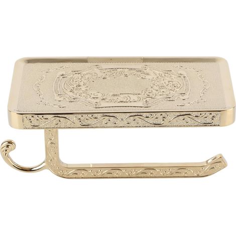 Porte-papier toilette en laiton antique avec étagère, mural vintage (1/5)