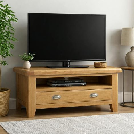 Petit meuble TV en chêne 1 tiroir 1 niche VALMONT (1/4)
