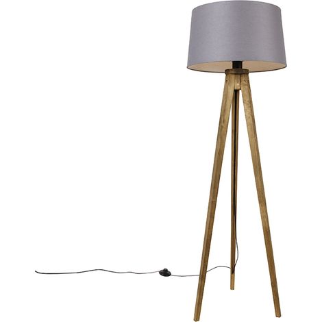 Rustic Tripod Vintage Wood with Linen Lampshade Dark Grey 45 cm - Tripod Classic (1/4)