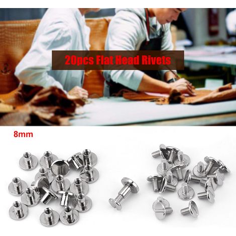 20 rivets en laiton à tête plate pour réparation de cuir et projets artisanaux, lot de 20 pièces (diamètre 8mm)