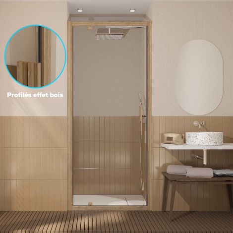 Porta Doccia Pivotante 90x200 cm - Profili in Alluminio Effetto Legno - Vetro 6 mm - WOOD CRUSH (1/5)