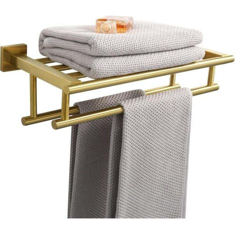 Portasciugamani doppio da parete con mensola per cucina e bagno, lunghezza 40 cm, oro (1/4)