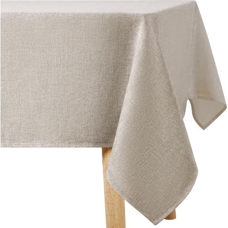 Nappe aspect lin 130x160cm lavable avec fils brillants, hydrofuge, beige
