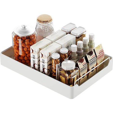 Teleskopschublade Auszugsschrank für die Küche Organizer mit Griff Auszugsschublade Küche Gewürzregal Schubladenorganizer weiß (1/5)
