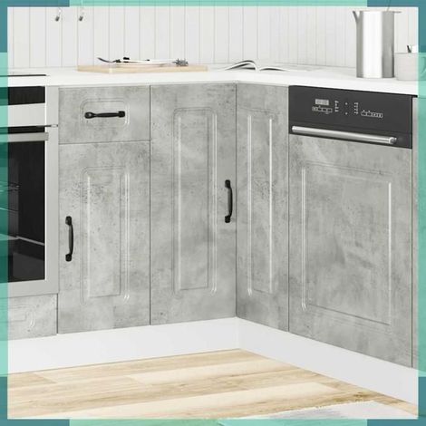 Armoire d'angle de cuisine - Kalmar - gris béton - bois d'ingénierie - pieds réglables (1/5)