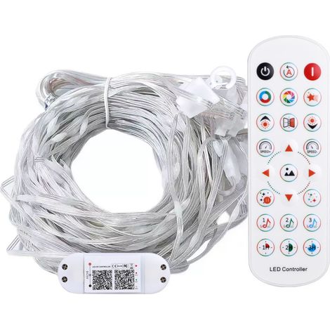 Guirlande lumineuse rideau 400 LED avec télécommande et appli, 2 x 2 m, IP65 (blanc chaud) (1/5)