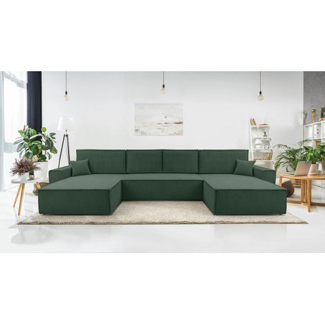 AX LIVING Grün Sofa U mit Schlaffunktion – Cedria U Wohnlandschaft