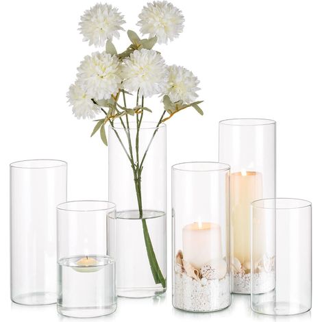 Vase Cylindrique pour Fleurs, Lot de 6 Vases en Verre Transparent (1/5)