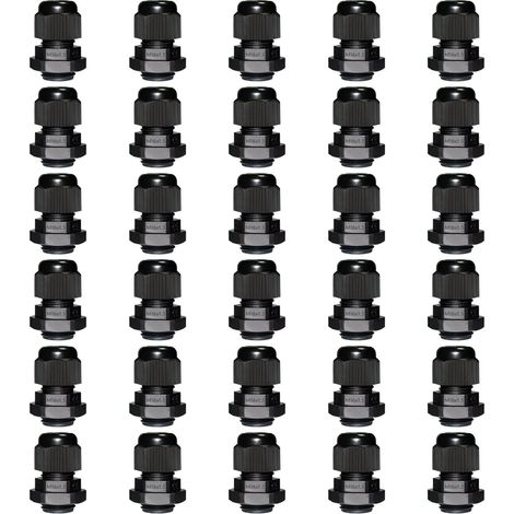 Lot de 30 presse-étoupes M16, étanches IP68, passe-câbles pour extérieur, jardin, boîte de dérivation, en plastique et nylon, noir (1/5)