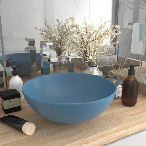 Vasque à poser - Lavabo Lave-mains - Évier Céramique Bleu clair Rond Chic-655620 (1/5)