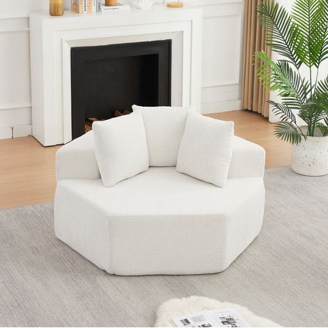 Poltrona modulare esagonale in ciniglia con 3 cuscini, seduta morbida e adatta all'uso quotidiano, beige (1/5)