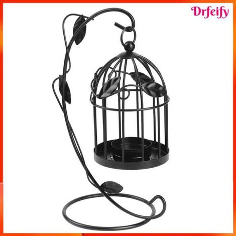 Chandelier - - Cage ajourée - Motif feuilles - Fer - Noir (1/5)