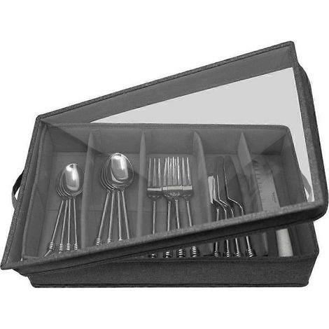 Boîte de rangement pour couverts - Boîte de rangement résistante pour couverts avec séparateurs ajustables, organisateur de couverts à 5 compartiments (1/5)