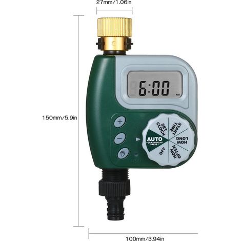 Automatischer Bewässerungstimer für Gartenbewässerung, Filteranschluss, Ein-/Ausschalter, Steuerung für Gartenschlauch und Wasserhahn (1/5)