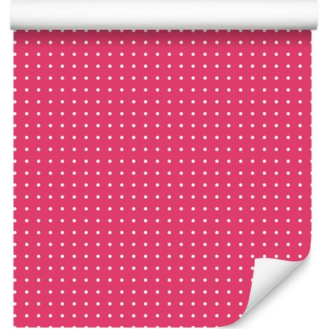 Papier peint à pois roses, fond rose pour salon et chambre 50x1000 cm (1/5)